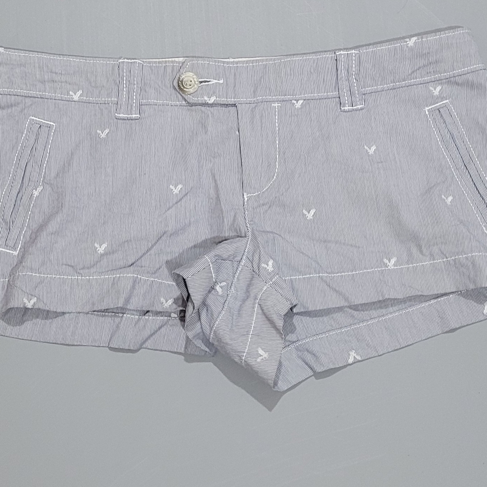 Women’s Light Gray Striped Cotton Shorts with White Embroidery